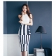 韓國2016夏 高端無袖蛇紋背心+條紋包臀裙 兩件套裝